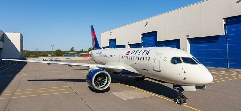First-Delta-A220-rolls-out-of-paintshop-in-Mirabel